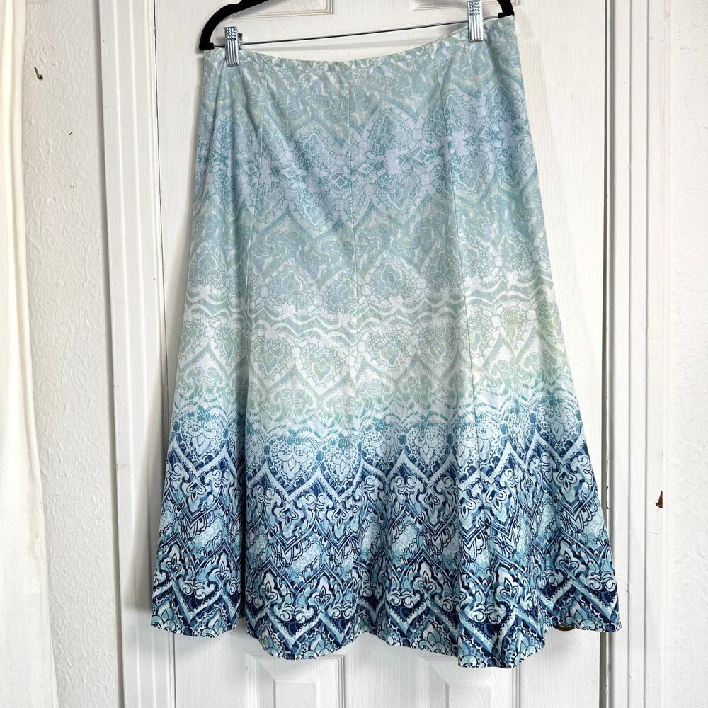 Blue Ombre Medallion Border Print Cotton Midi Skirt Size 10 Y2K